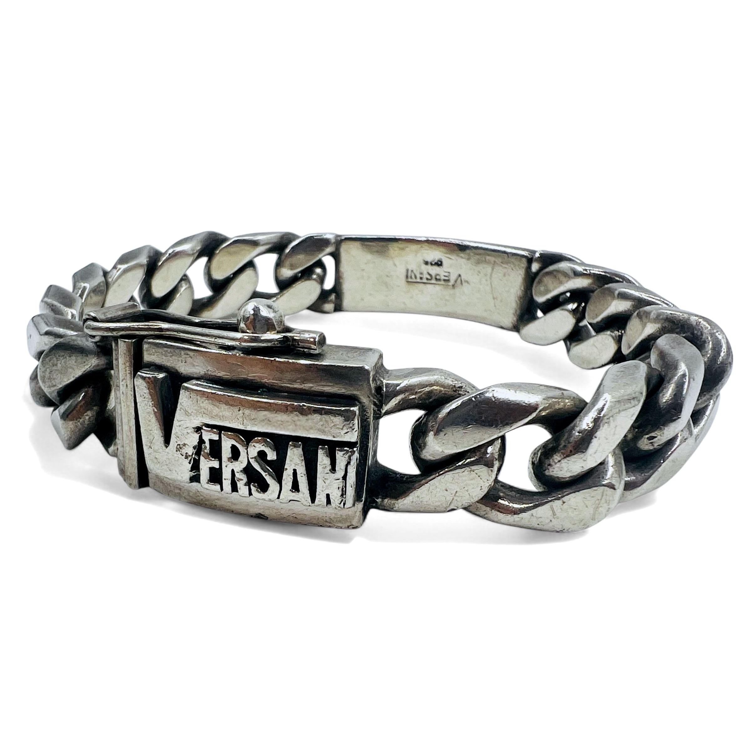 VERSANI 90s Vintage Iron Cross Kihei Chain ID Bracelet Silver 925
