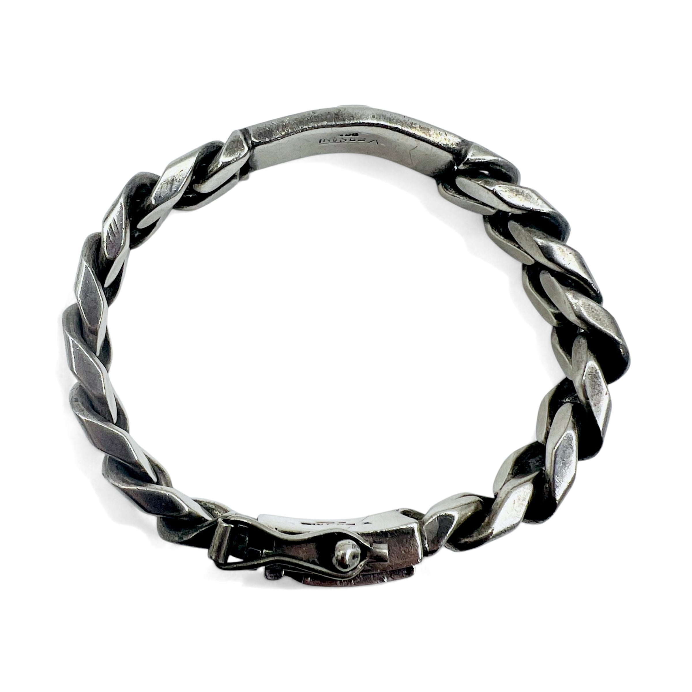 VERSANI 90s Vintage Iron Cross Kihei Chain ID Bracelet Silver 925