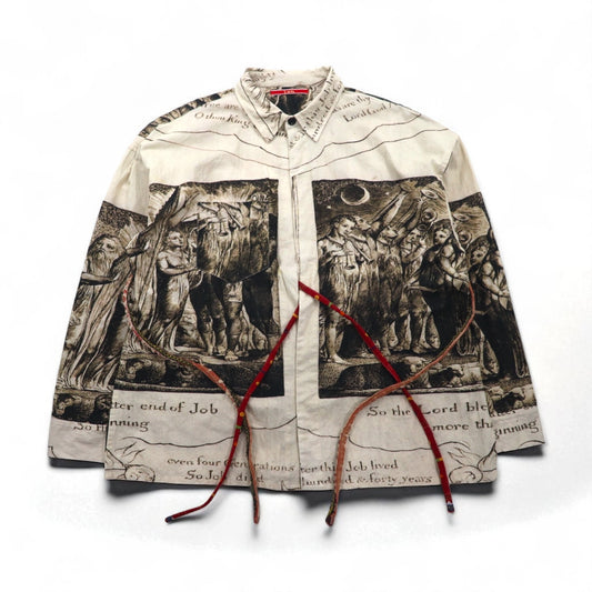 Leh 羽織 シャツ L ベージュ 総柄 インド綿 アート グラフィック 945