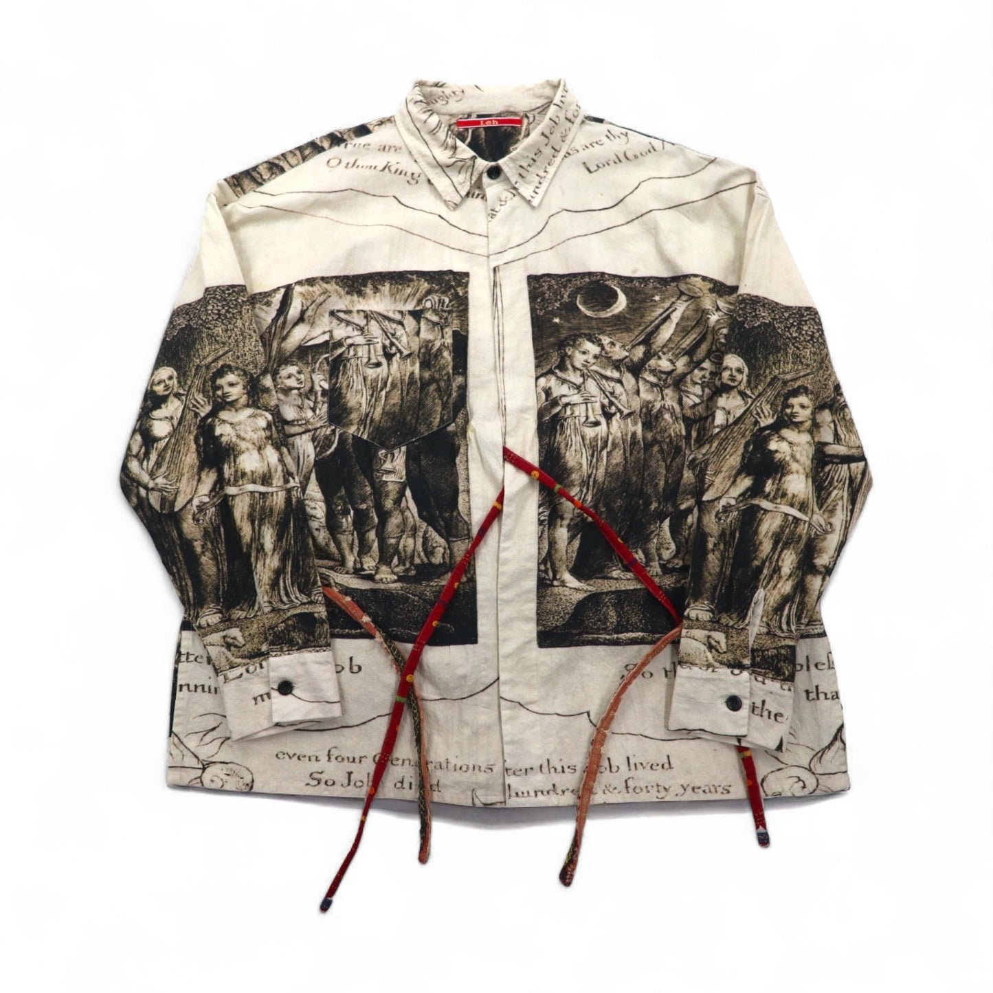 Leh 羽織 シャツ L ベージュ 総柄 インド綿 アート グラフィック 945