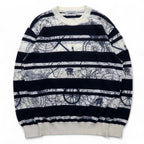 Vintage 90s Retro Striped Sweater WHIVY Linen Knit Sweater M White Border All-over Pattern Hemp