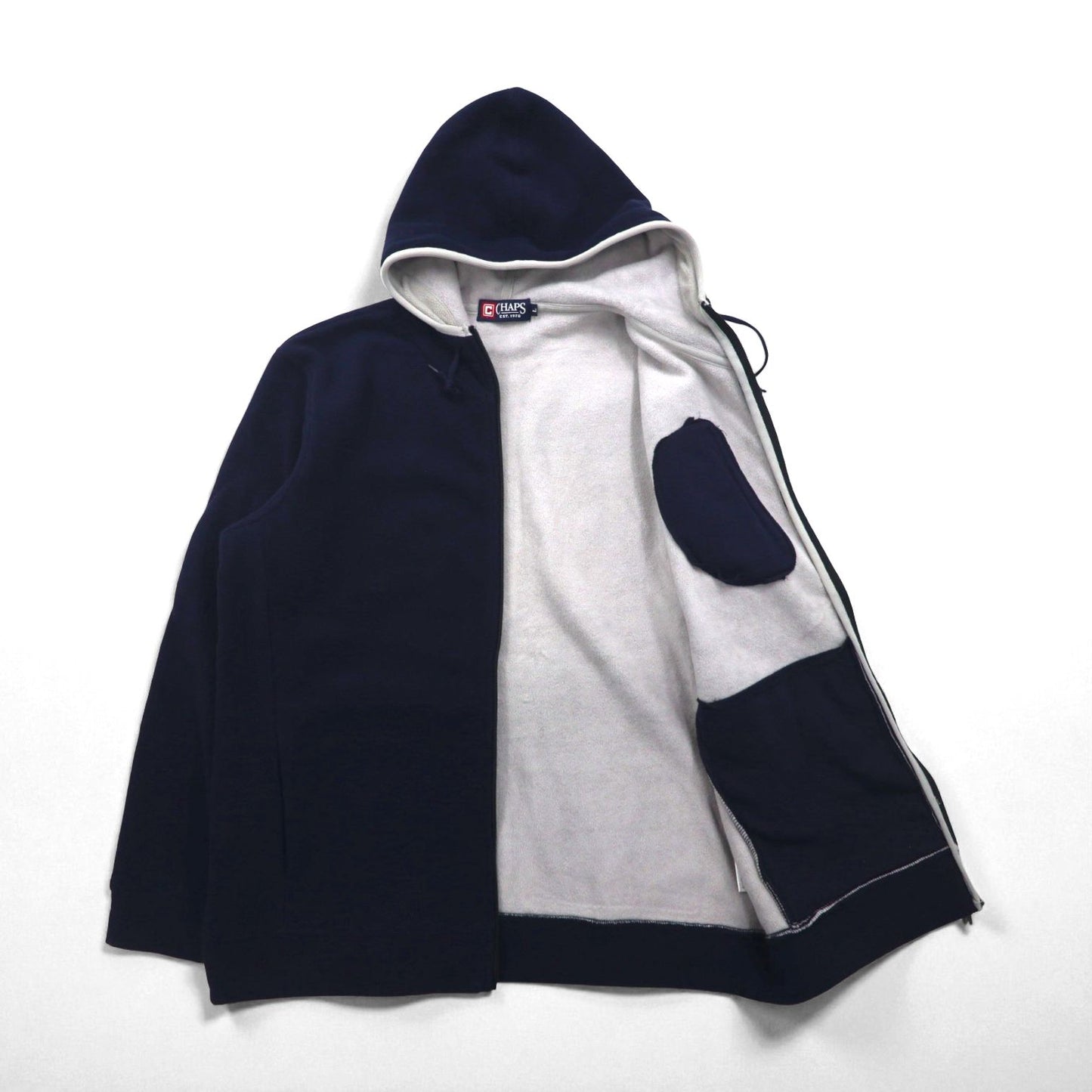 CHAPS RALPH LAUREN Full-Zip Hoodie, Size L, Navy, Fleece Liner, Polyester