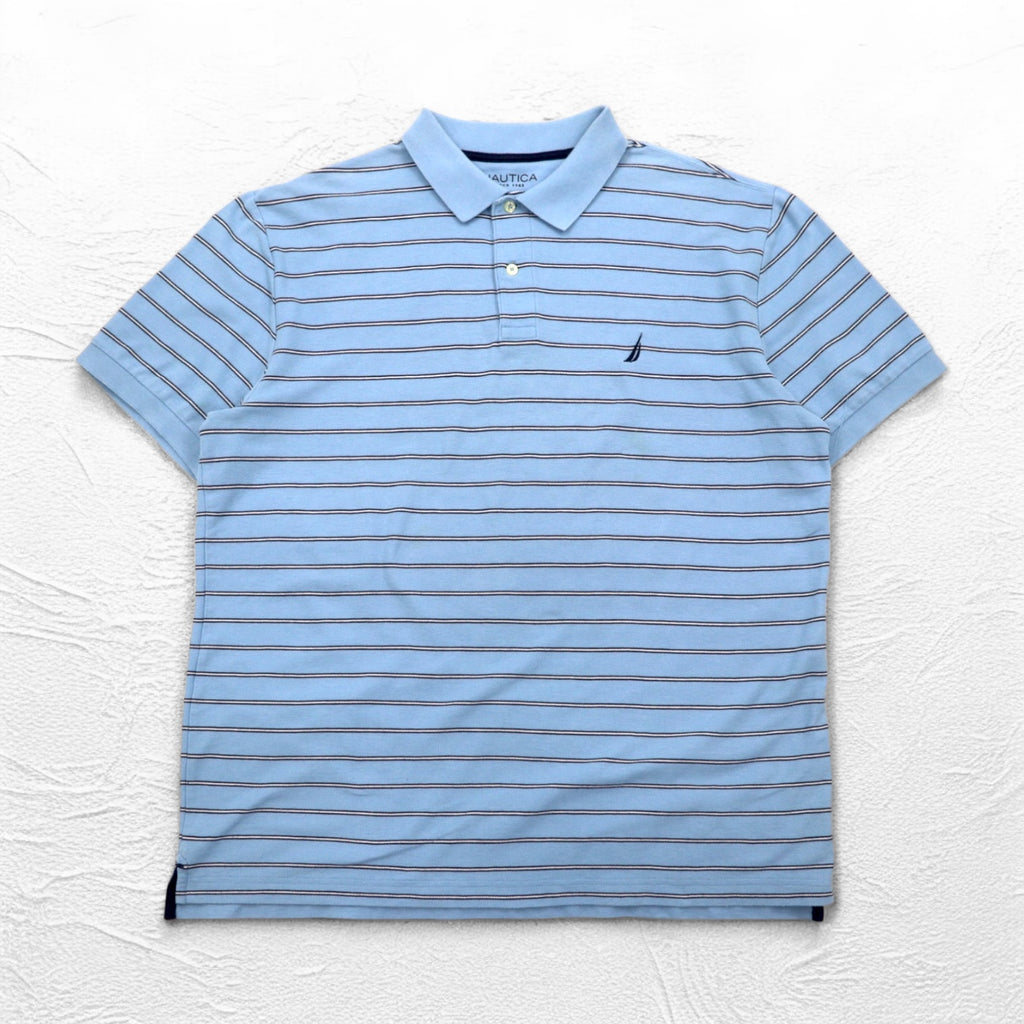 NAUTICA Classic Fit Polo Shirt XL Blue Border CLASSIC FIT One Point Logo Embroidery