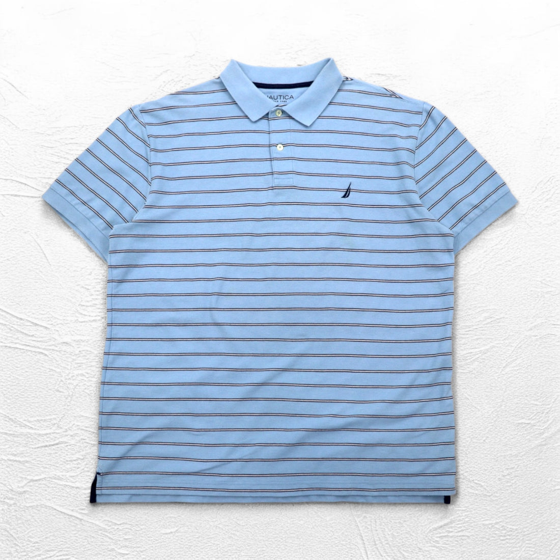 NAUTICA Classic Fit Polo Shirt XL Blue Border CLASSIC FIT One Point Logo Embroidery
