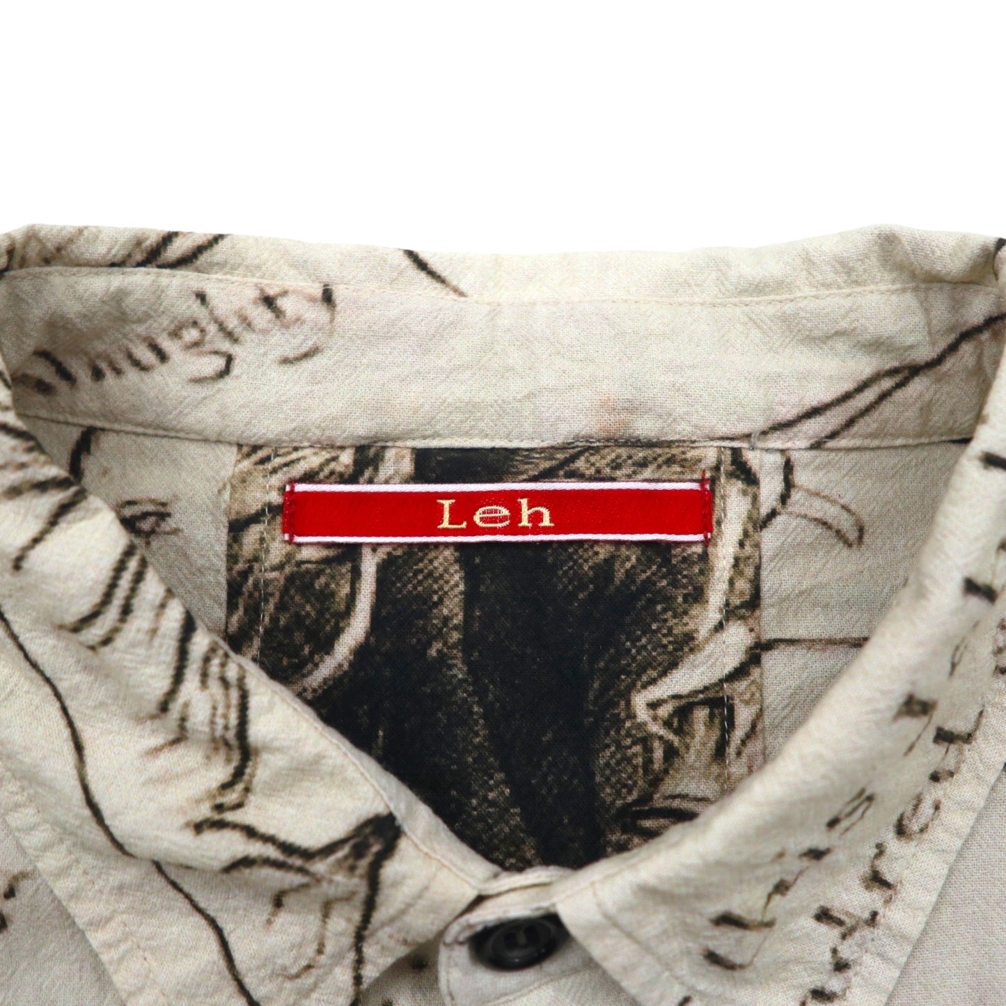 Leh 羽織 シャツ L ベージュ 総柄 インド綿 アート グラフィック 945