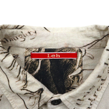 Leh 羽織 シャツ L ベージュ 総柄 インド綿 アート グラフィック 945