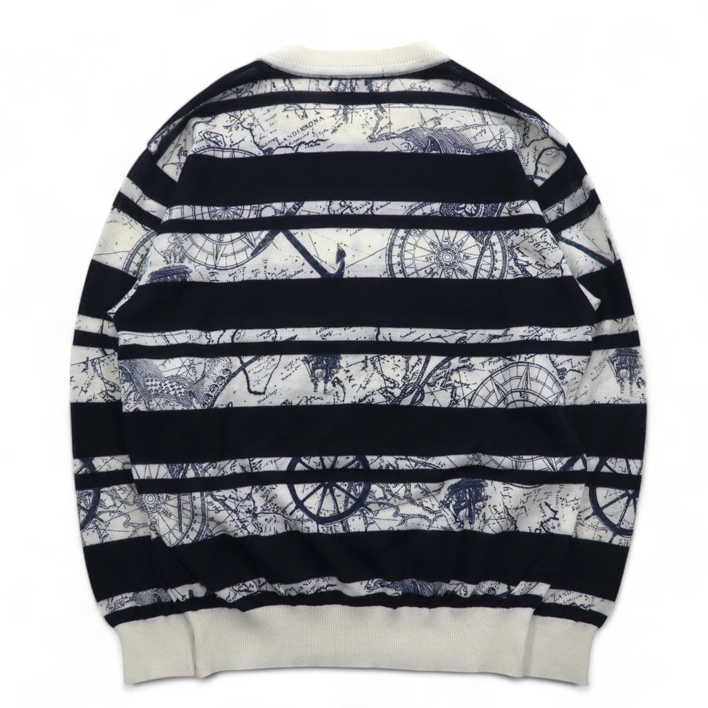 Vintage 90s Retro Striped Sweater WHIVY Linen Knit Sweater M White Border All-over Pattern Hemp