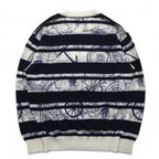 Vintage 90s Retro Striped Sweater WHIVY Linen Knit Sweater M White Border All-over Pattern Hemp