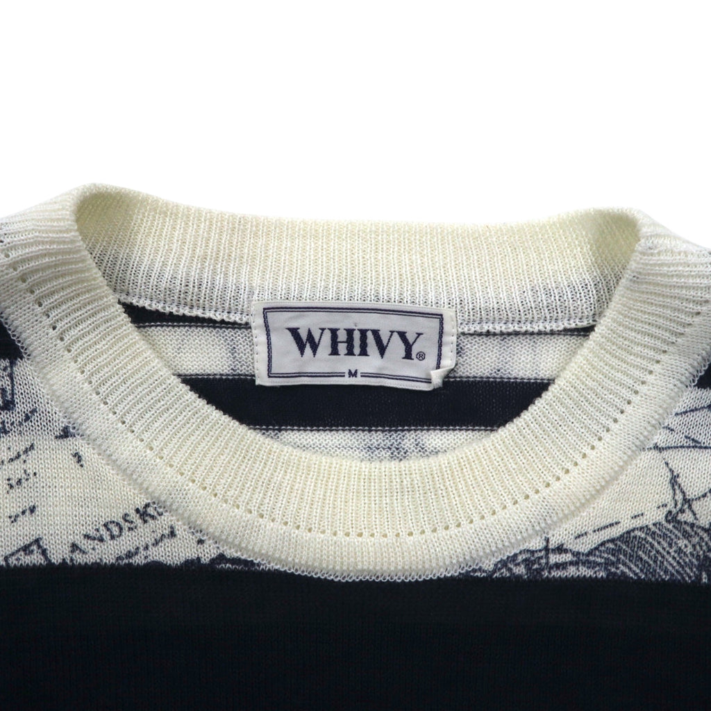 Vintage 90s Retro Striped Sweater WHIVY Linen Knit Sweater M White Border All-over Pattern Hemp
