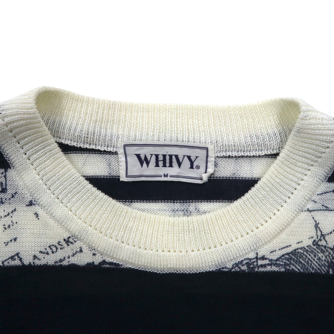 Vintage 90s Retro Striped Sweater WHIVY Linen Knit Sweater M White Border All-over Pattern Hemp