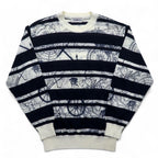 Vintage 90s Retro Striped Sweater WHIVY Linen Knit Sweater M White Border All-over Pattern Hemp