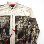 Leh Haori Shirt, Size L, Beige, All-Over Print, Indian Cotton, Art Graphics, 945