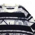 Vintage 90s Retro Striped Sweater WHIVY Linen Knit Sweater M White Border All-over Pattern Hemp