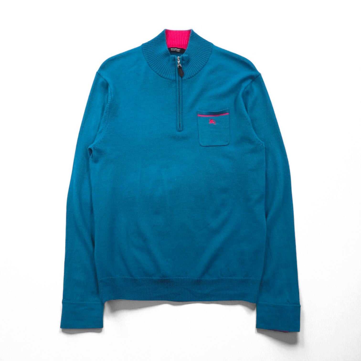 BURBERRY BLACK LABEL ハーフジップ ドライバーズ ニット セーター L ラムウール 羊毛 胸ポケット