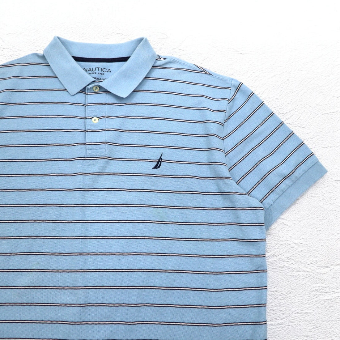 NAUTICA Classic Fit Polo Shirt XL Blue Border CLASSIC FIT One Point Logo Embroidery