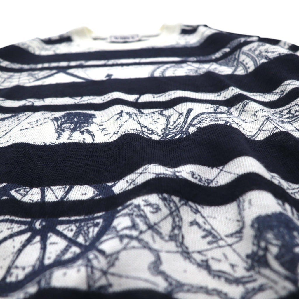 Vintage 90s Retro Striped Sweater WHIVY Linen Knit Sweater M White Border All-over Pattern Hemp