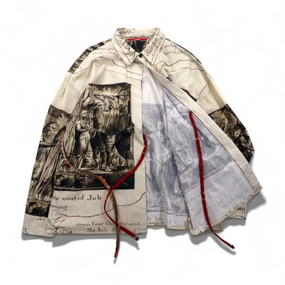 Leh 羽織 シャツ L ベージュ 総柄 インド綿 アート グラフィック 945