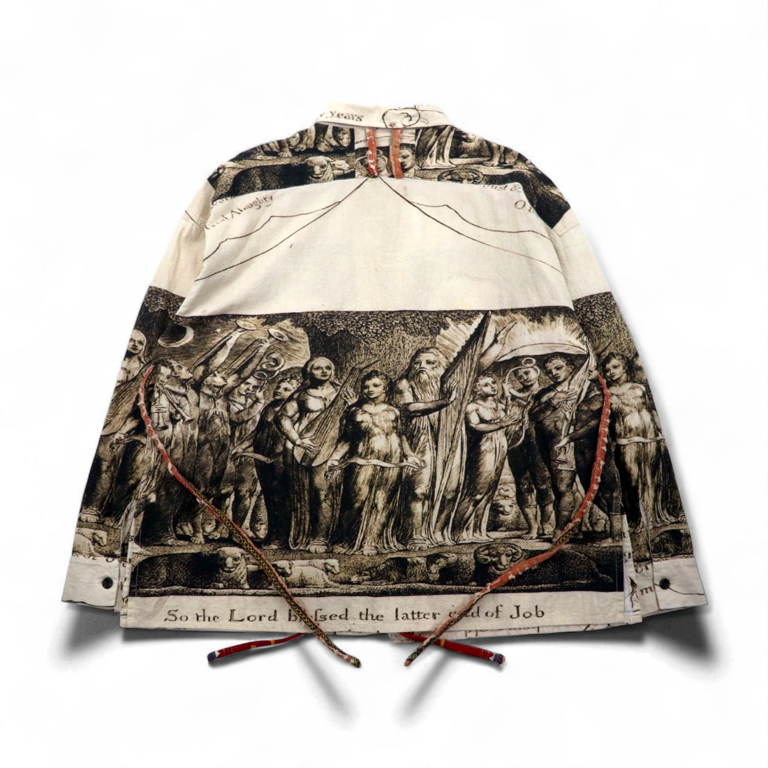 Leh Haori Shirt, Size L, Beige, All-Over Print, Indian Cotton, Art Graphics, 945