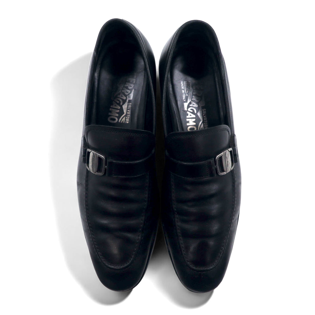 Salvatore Ferragamo Italian Made Gancini Bit Loafers 26cm Black Leather 49VF 54959