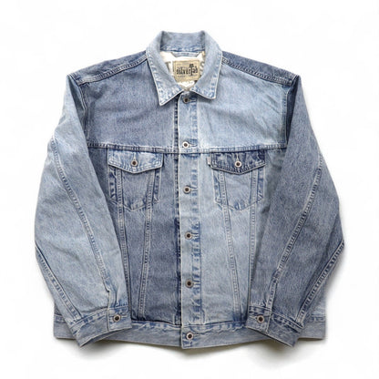 Levi's SILVER TAB Relaxed Trucker Jacket, Size L, Indigo and Light Blue Two-Tone, HEART IS GOOD, A31790005
