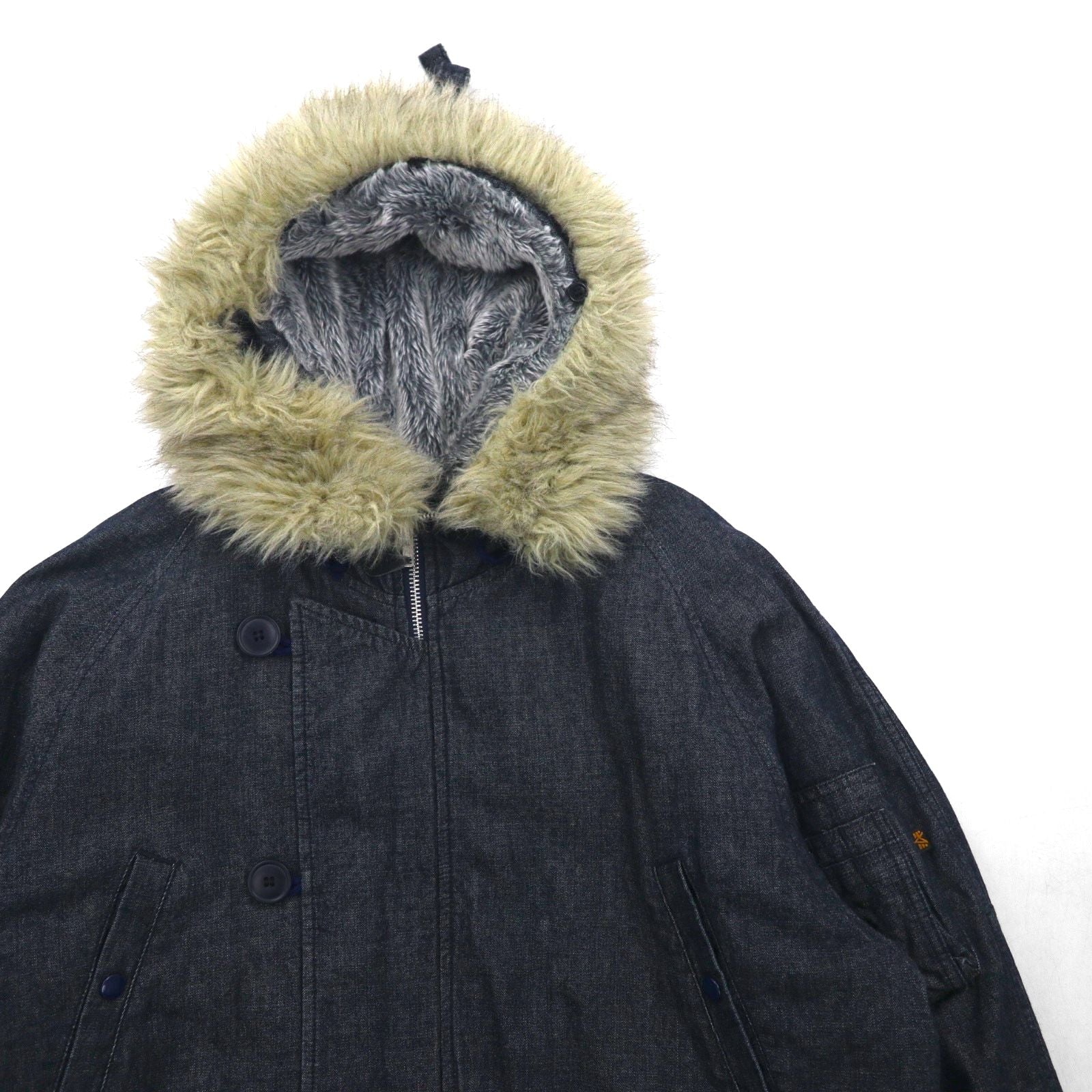 ALPHA INDUSTRIES N-3B Denim Flight Jacket, XL, with Boa Liner and Detachable Fur Lining