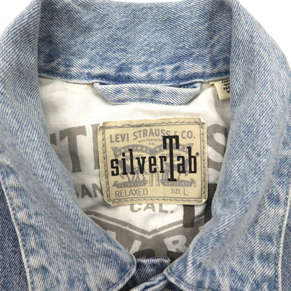 Levi's SILVER TAB Relaxed Trucker Jacket, Size L, Indigo and Light Blue Two-Tone, HEART IS GOOD, A31790005