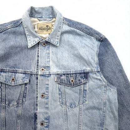 Levi's SILVER TAB Relaxed Trucker Jacket, Size L, Indigo and Light Blue Two-Tone, HEART IS GOOD, A31790005