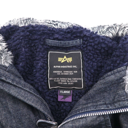 ALPHA INDUSTRIES N-3B Denim Flight Jacket, XL, with Boa Liner and Detachable Fur Lining