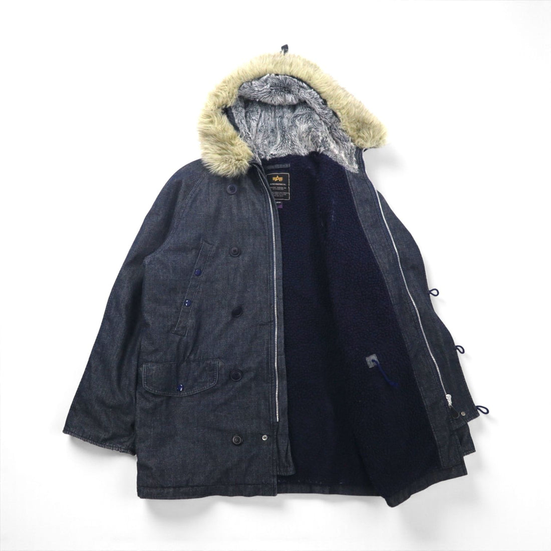 ALPHA INDUSTRIES N-3B デニム フライトジャケット XL ボアライナー 裏地 ファー着脱式