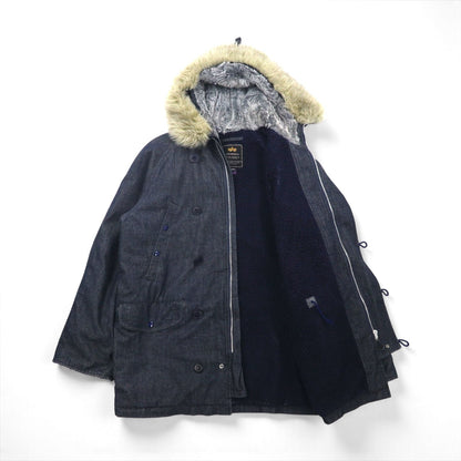 ALPHA INDUSTRIES N-3B Denim Flight Jacket, XL, with Boa Liner and Detachable Fur Lining