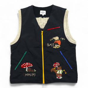 Castelbajac sport イタリア製 90年代 異素材切り替え フルジップ ベスト M ブラック キャラクター刺繍