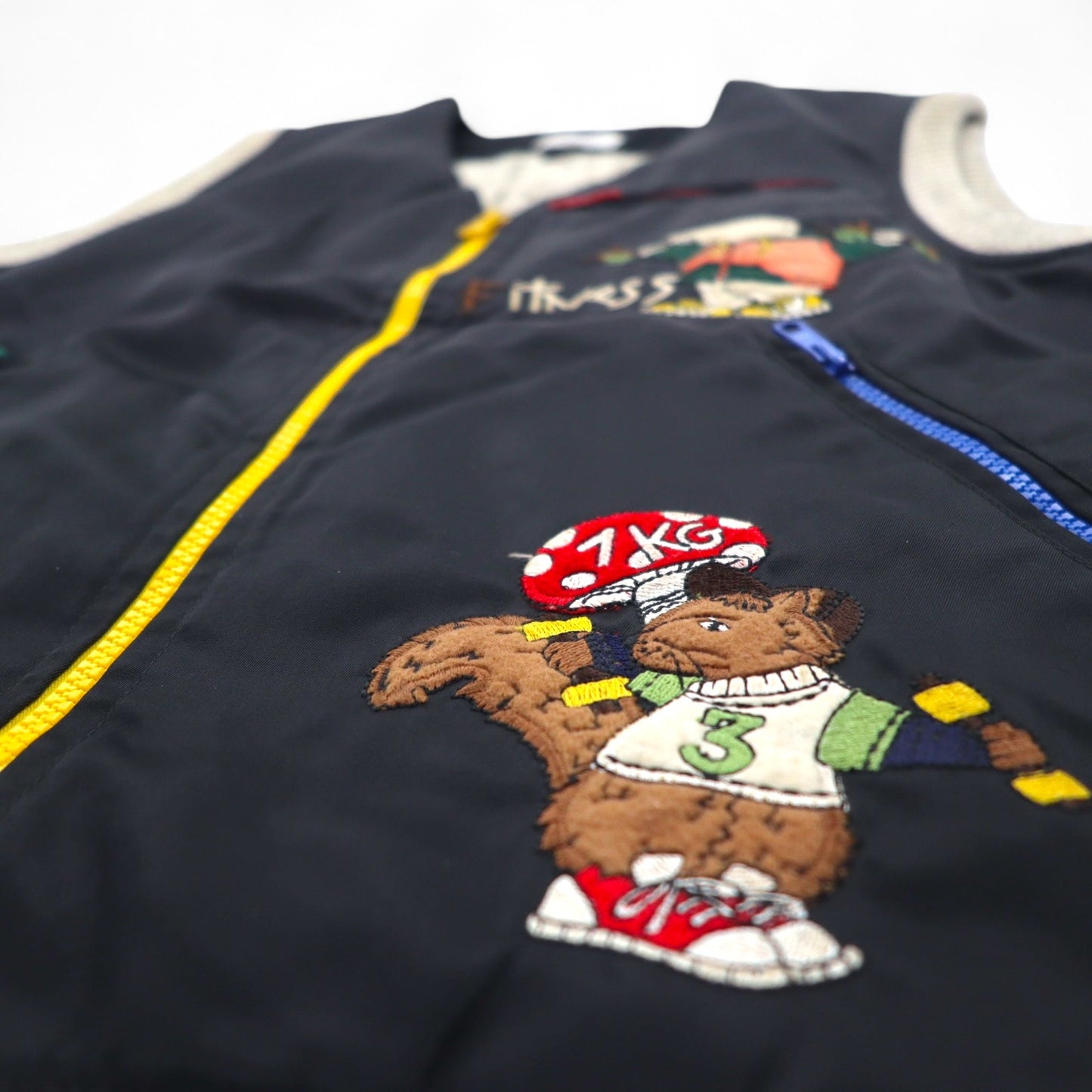 Castelbajac sport イタリア製 90年代 異素材切り替え フルジップ ベスト M ブラック キャラクター刺繍