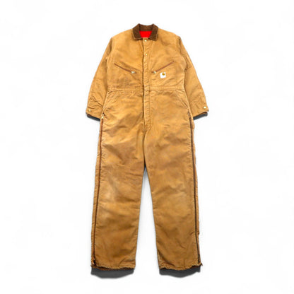 Carhartt 1970s USA-made duck padded jumpsuit, size L, camel, with quilted liner and gripper zipper. Item number 996QZ.