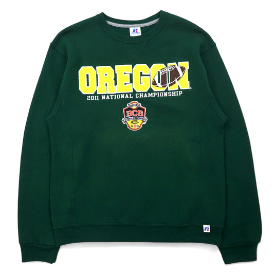 日本然リトテ-古着オンライン-RUSSEL ATHLETIC スウェット M グリーン コットン 刺繍 裏起毛 OREGON BCS NATIONAL CHAMPIONSIP-RUSSEL ATHLETIC Sweatshirt M Green Cotton Embroidery brushed lining OREGON BCS NATIONAL CHAMPIONSIP