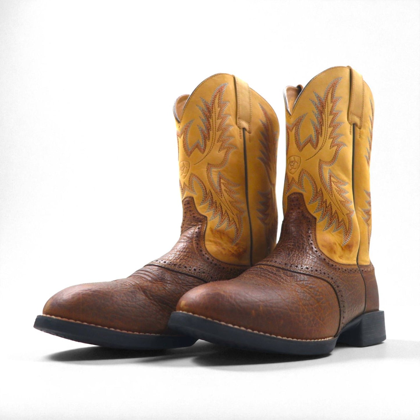 ARIAT Heritage Stockman Cowboy Western Boots, Size 26cm, Two-Tone, Goodyear Welt Construction, Carved Stitching, Embroidery, Roper Boots, 10002247