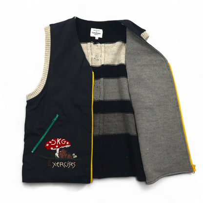 Castelbajac sport イタリア製 90年代 異素材切り替え フルジップ ベスト M ブラック キャラクター刺繍