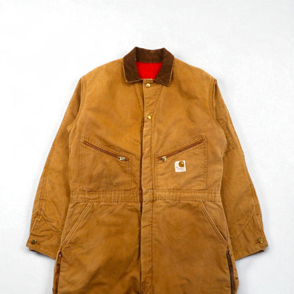Carhartt 1970s USA-made duck padded jumpsuit, size L, camel, with quilted liner and gripper zipper. Item number 996QZ.