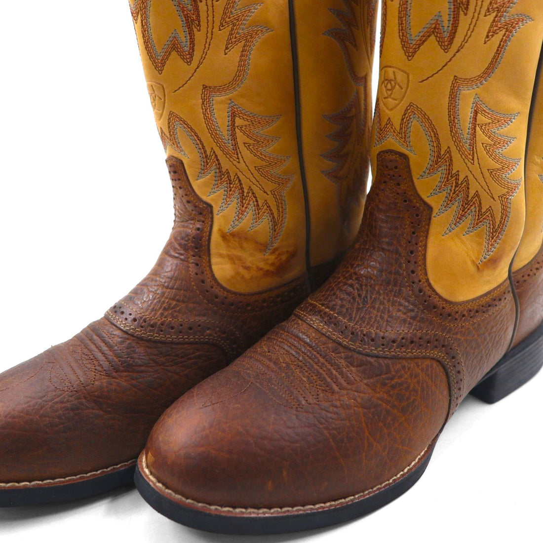 ARIAT カウボーイ ウエスタンブーツ 26cm ツートーン HERITAGE STOCKMAN グッドイヤーウェルト製法 カービング ステッチ 刺繍 ローパー 10002247