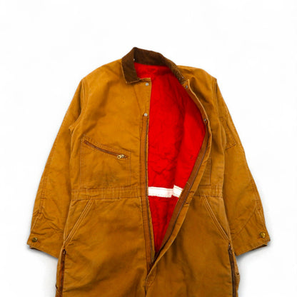 Carhartt 1970s USA-made duck padded jumpsuit, size L, camel, with quilted liner and gripper zipper. Item number 996QZ.