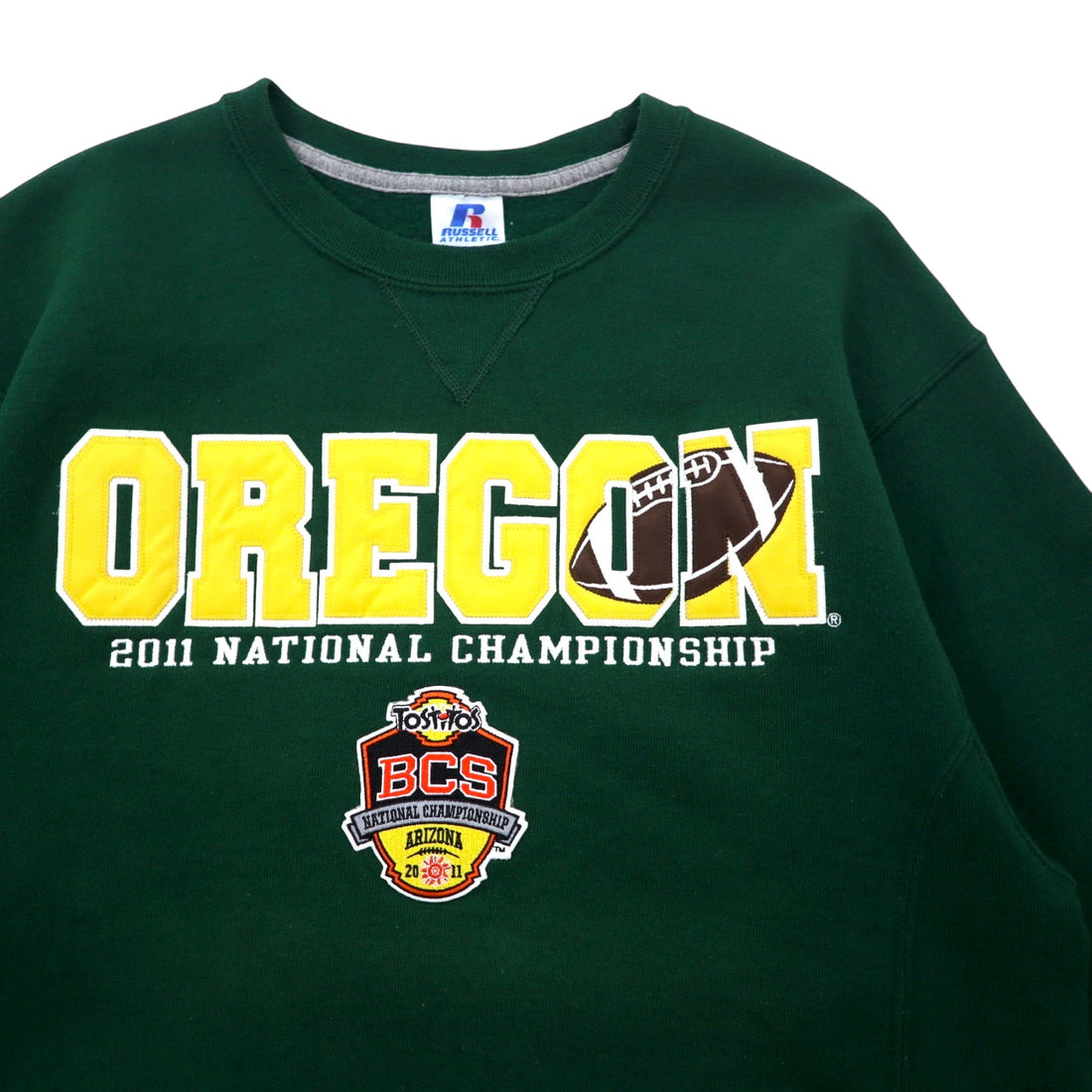RUSSEL ATHLETIC SWEATSHIRT M GREEN COTTON EMBROIDERED FLEECE LINING OREGON BCS NATIONAL CHAMPIONSHIP