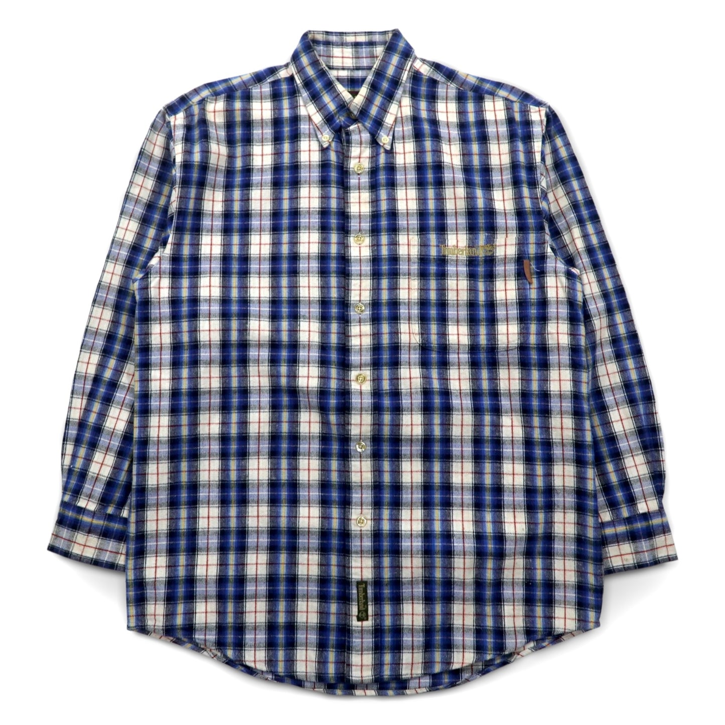 Timberland WEATHERGEAR ボタンダウンシャツ S ブルー チェック コットン ワンポイントロゴ刺繍