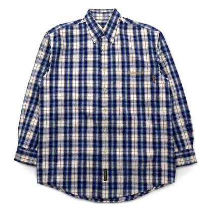 Timberland WEATHERGEAR ボタンダウンシャツ S ブルー チェック コットン ワンポイントロゴ刺繍