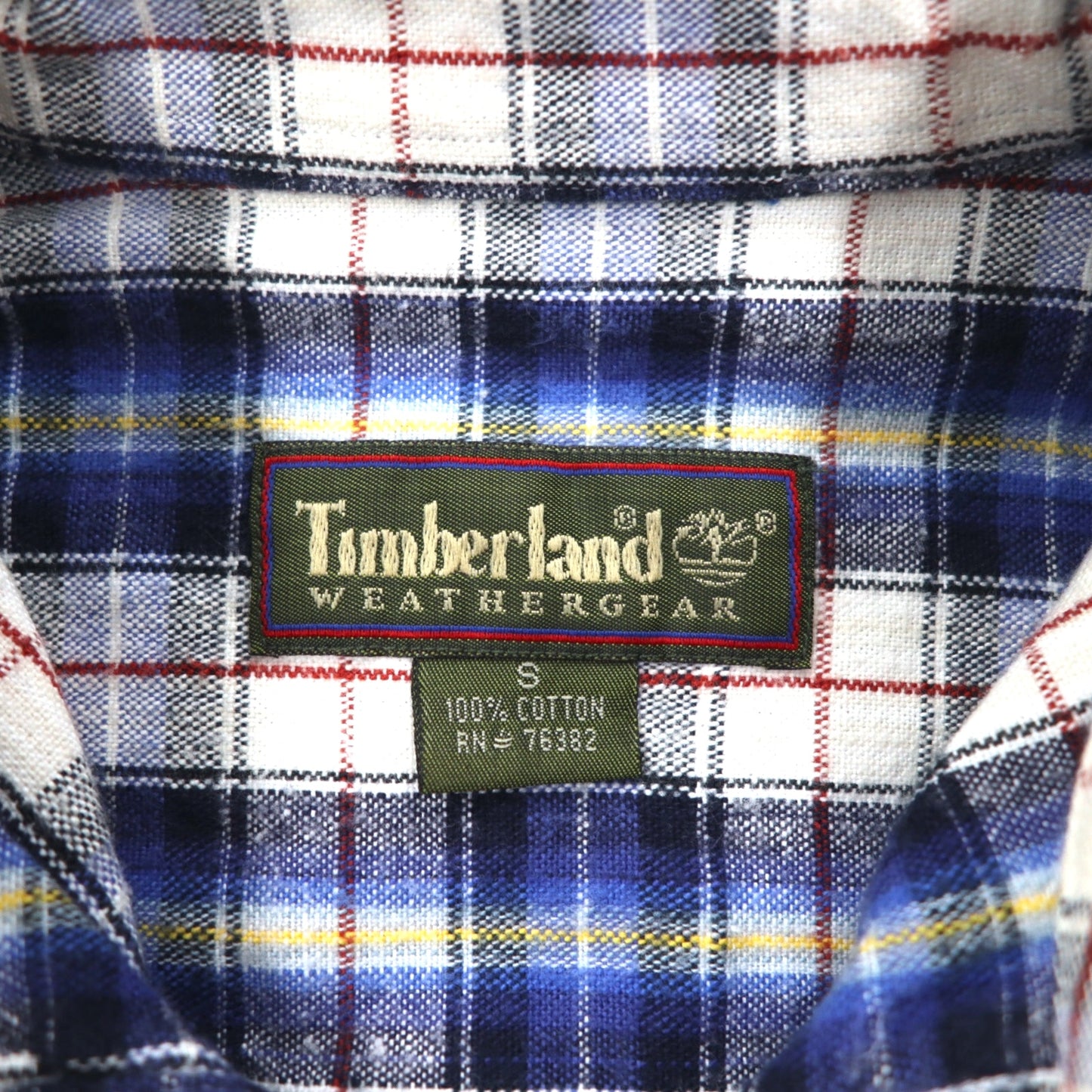 Timberland WEATHERGEAR ボタンダウンシャツ S ブルー チェック コットン ワンポイントロゴ刺繍
