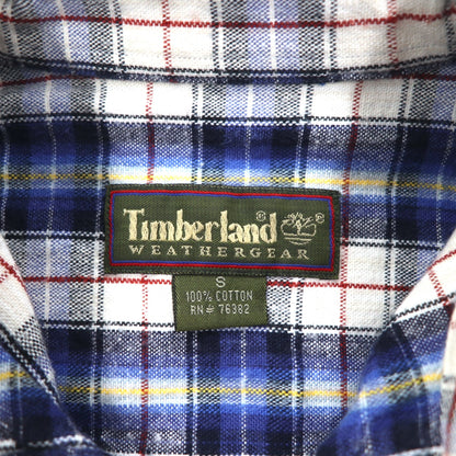 Timberland WEATHERGEAR ボタンダウンシャツ S ブルー チェック コットン ワンポイントロゴ刺繍