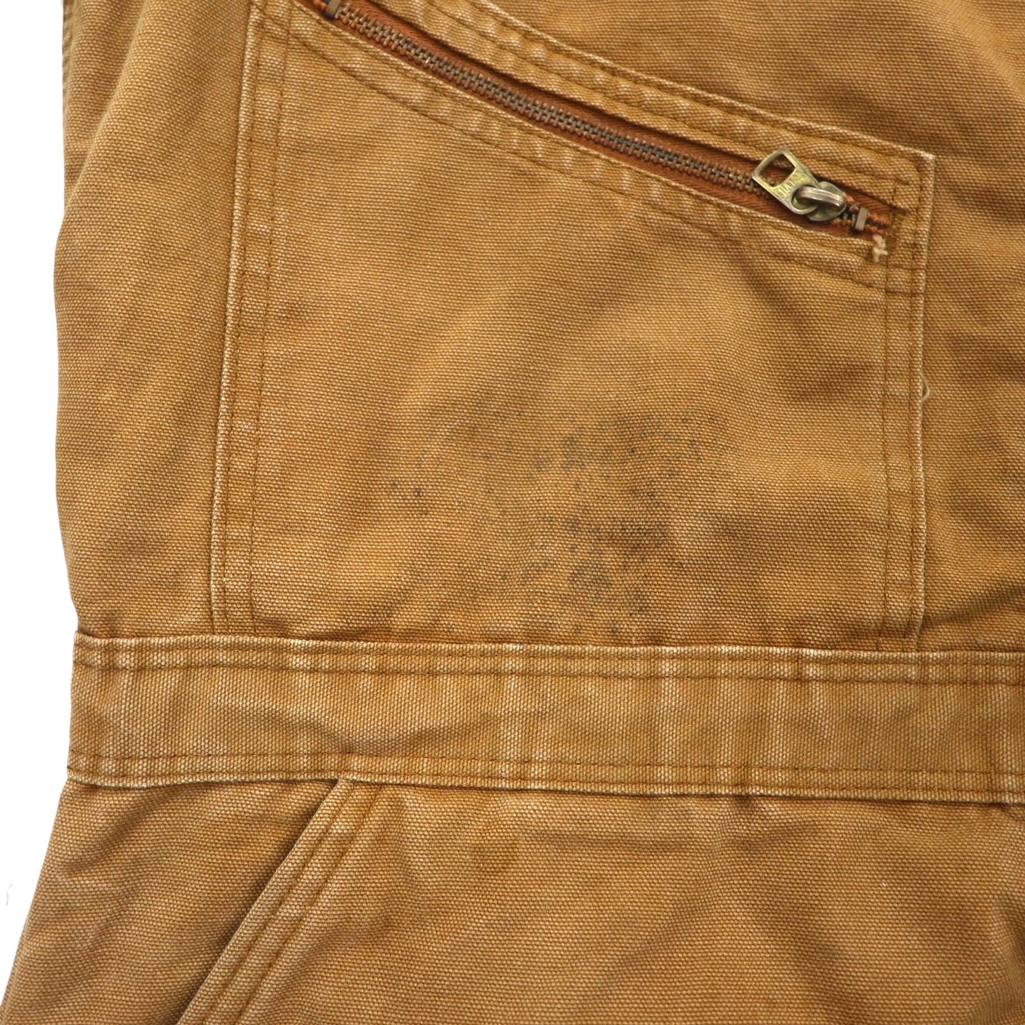 Carhartt 1970s USA-made duck padded jumpsuit, size L, camel, with quilted liner and gripper zipper. Item number 996QZ.