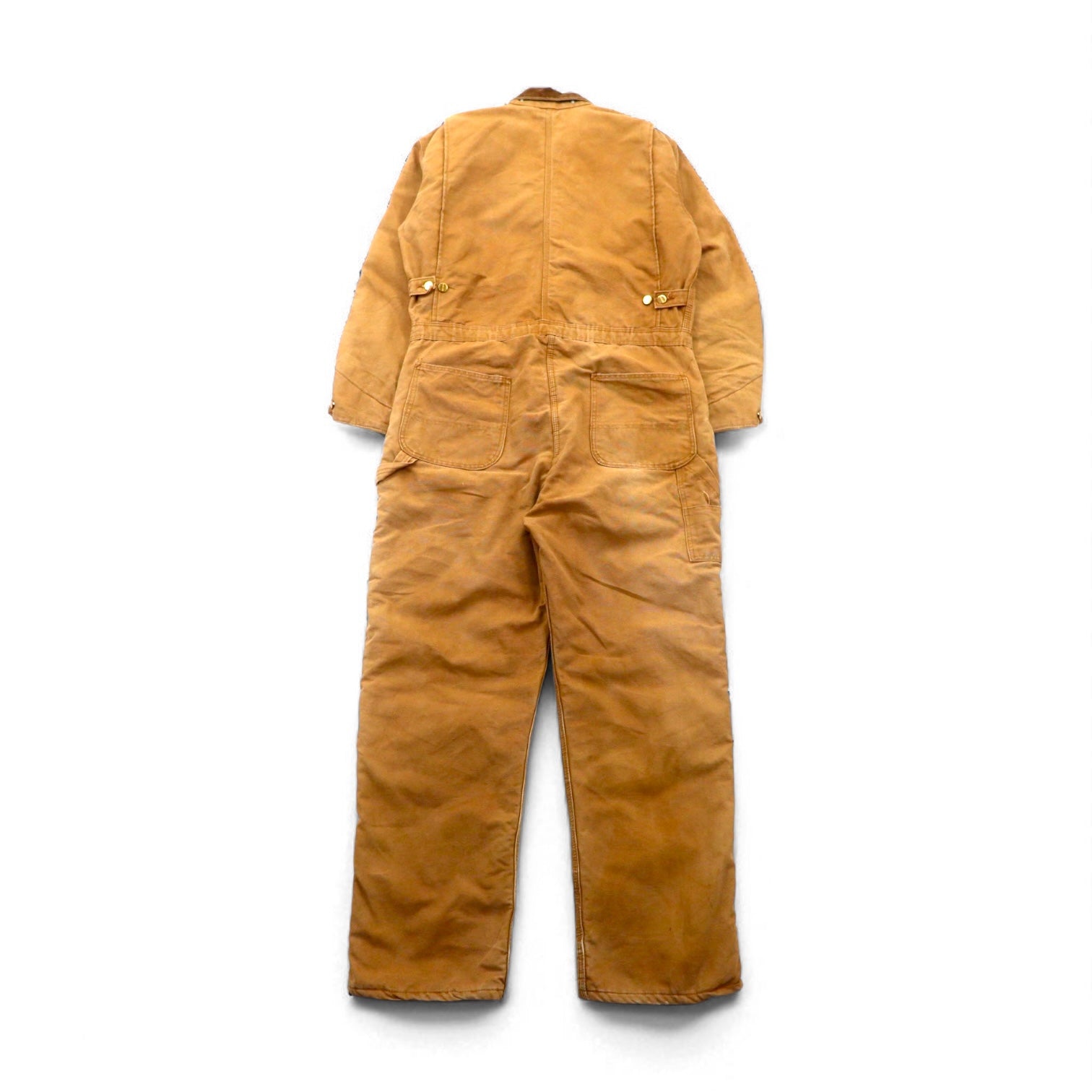 Carhartt 1970s USA-made duck padded jumpsuit, size L, camel, with quilted liner and gripper zipper. Item number 996QZ.
