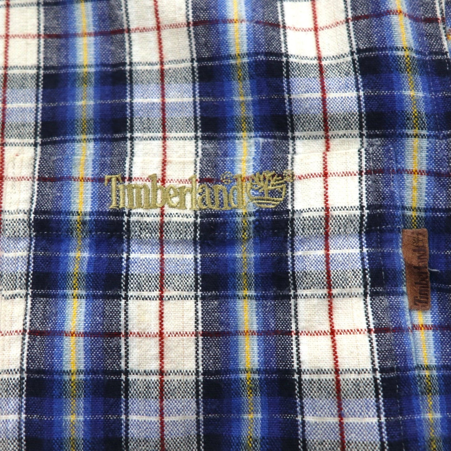 Timberland WEATHERGEAR ボタンダウンシャツ S ブルー チェック コットン ワンポイントロゴ刺繍