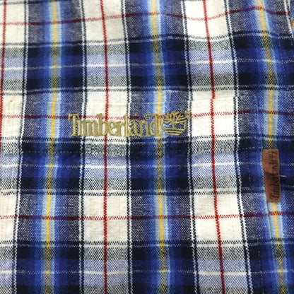 Timberland WEATHERGEAR ボタンダウンシャツ S ブルー チェック コットン ワンポイントロゴ刺繍