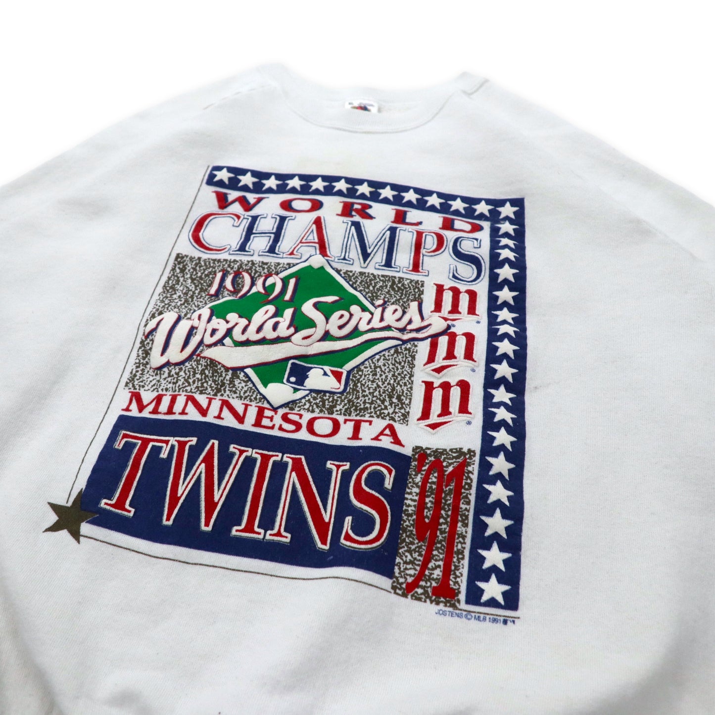 FRUIT OF THE LOOM USA製 90年代 MLB ベースボール プリントスウェット XL ホワイト コットン 裏起毛 1991 World Series