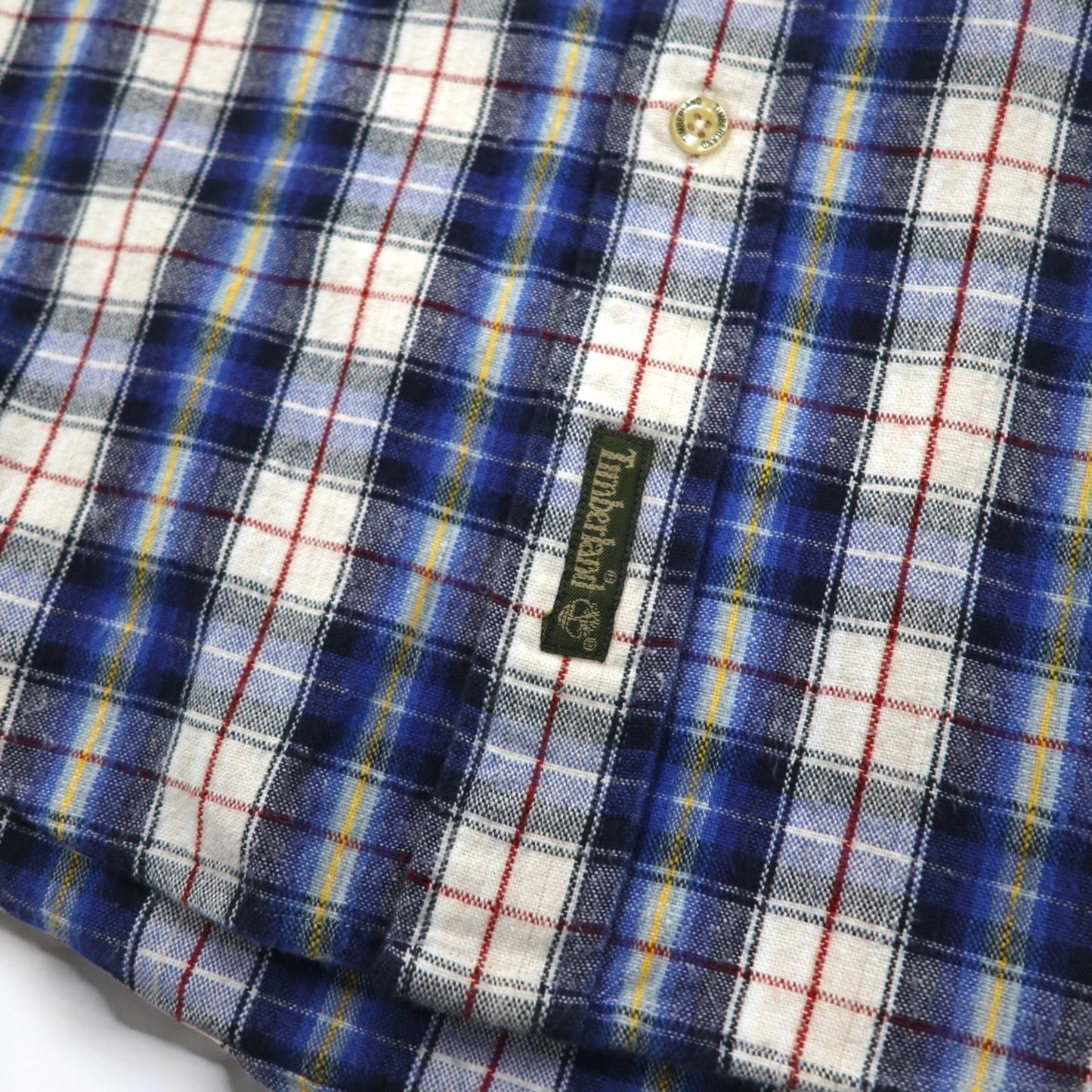 Timberland WEATHERGEAR ボタンダウンシャツ S ブルー チェック コットン ワンポイントロゴ刺繍